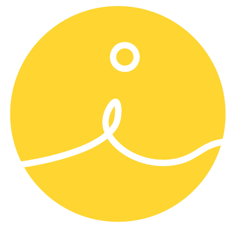 logo d'Isaure sans texte : un i écrit à la main traverse un rond jaune. Il évoque une personne qui court.