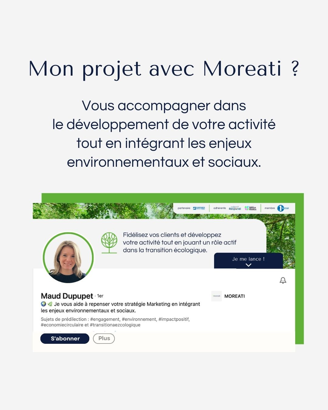 page de présentation du profil Linkedin de Maud, fondatrice de Moreati.
