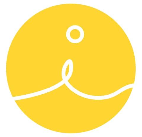 logo d'Isaure sans texte : un i écrit à la main traverse un rond jaune. Il évoque une personne qui court.